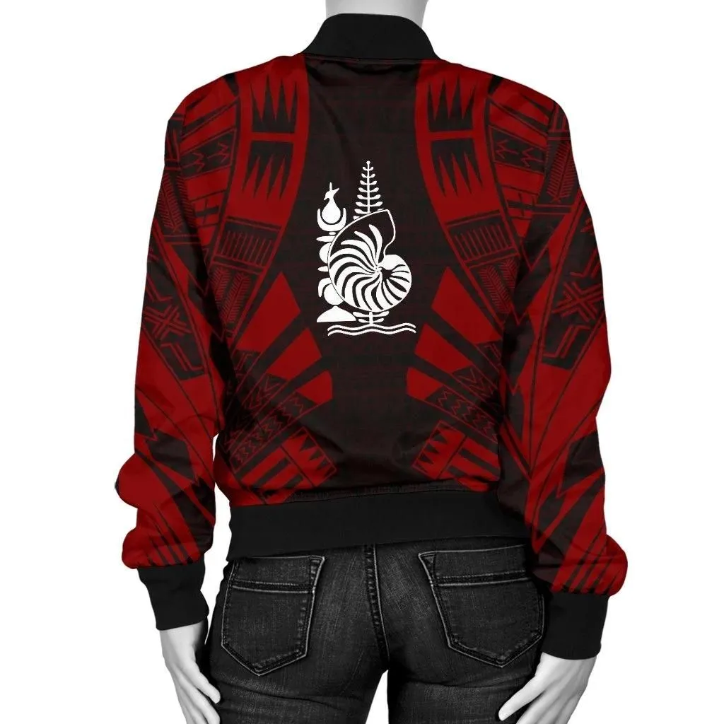 New Caledonia Women Bomber Jacket - Polynesian Tattoo Red - BN0110