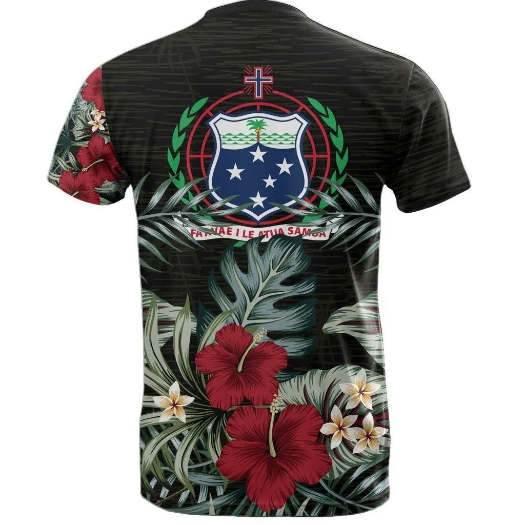 Samoa T shirt - Samoa Coat Of Arms Hibiscus Palm Leaves