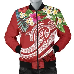 Papua New Guinea Polynesian Mens Bomber Jacket - Summer Plumeria Red