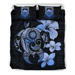 FamilyGater Bedding Set - Cover and Pillow Cases Tuvalu Islands Hibiscus Plumeria Mix Polynesian Turtle Blue J1