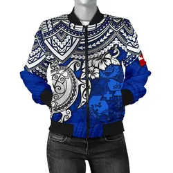 Tonga Polynesian \bBomber Jacket (Women) - Blue Turtle - BN15