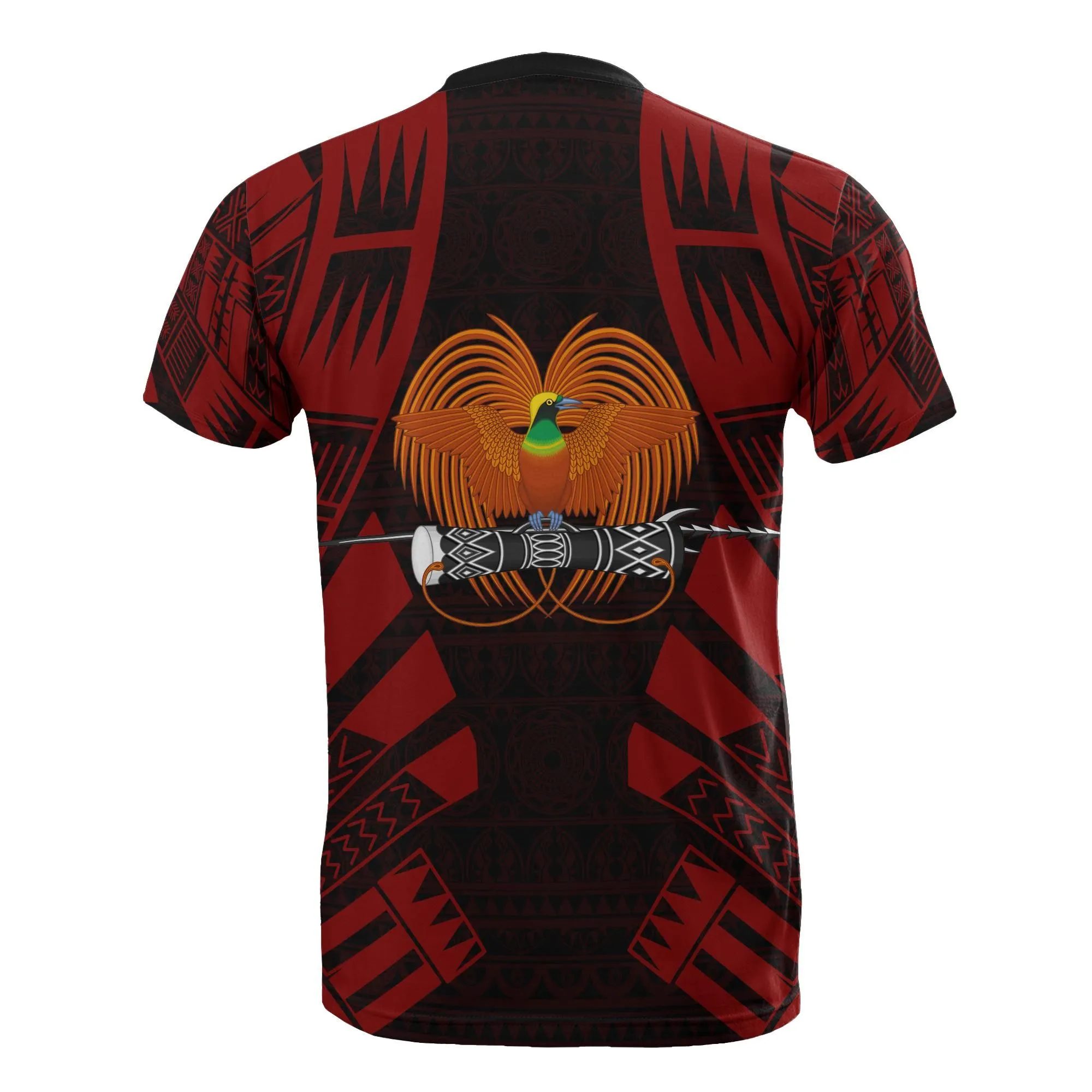 Papua New Guinea T shirt - Papua New Guinea Coat Of Arms Polynesian Tattoo Red Style