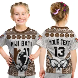 Custom Text and Number Fiji Rugby Bati T Shirt KID Proud Tapa Pattern LT13