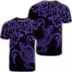 Hawaiian Map Turtle Hibiscus Kanaka Polynesian T-Shirt - Purple - AH