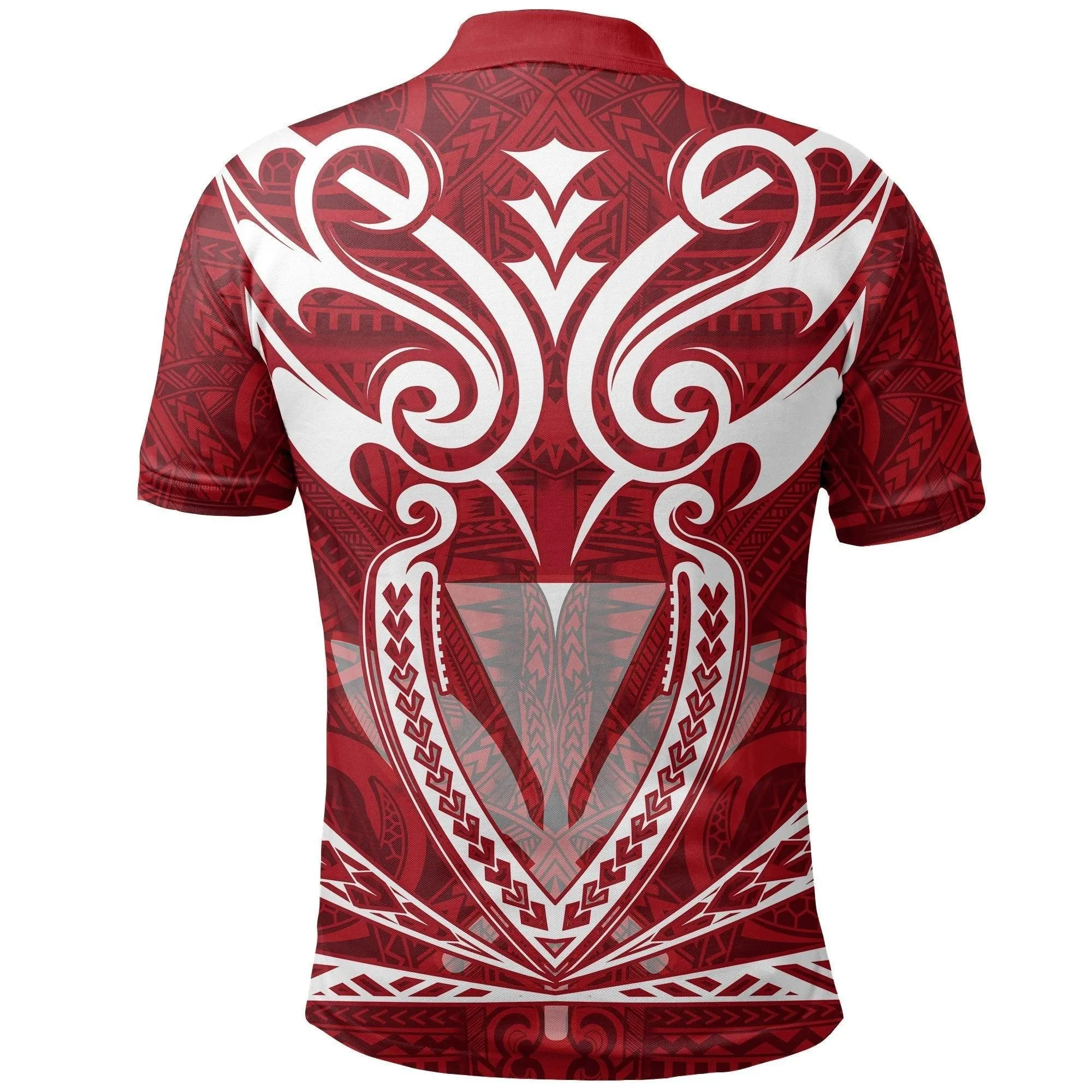 Hawaii Kanaka Polynesian Football Jersey Polo Shirt - Red - Bernice