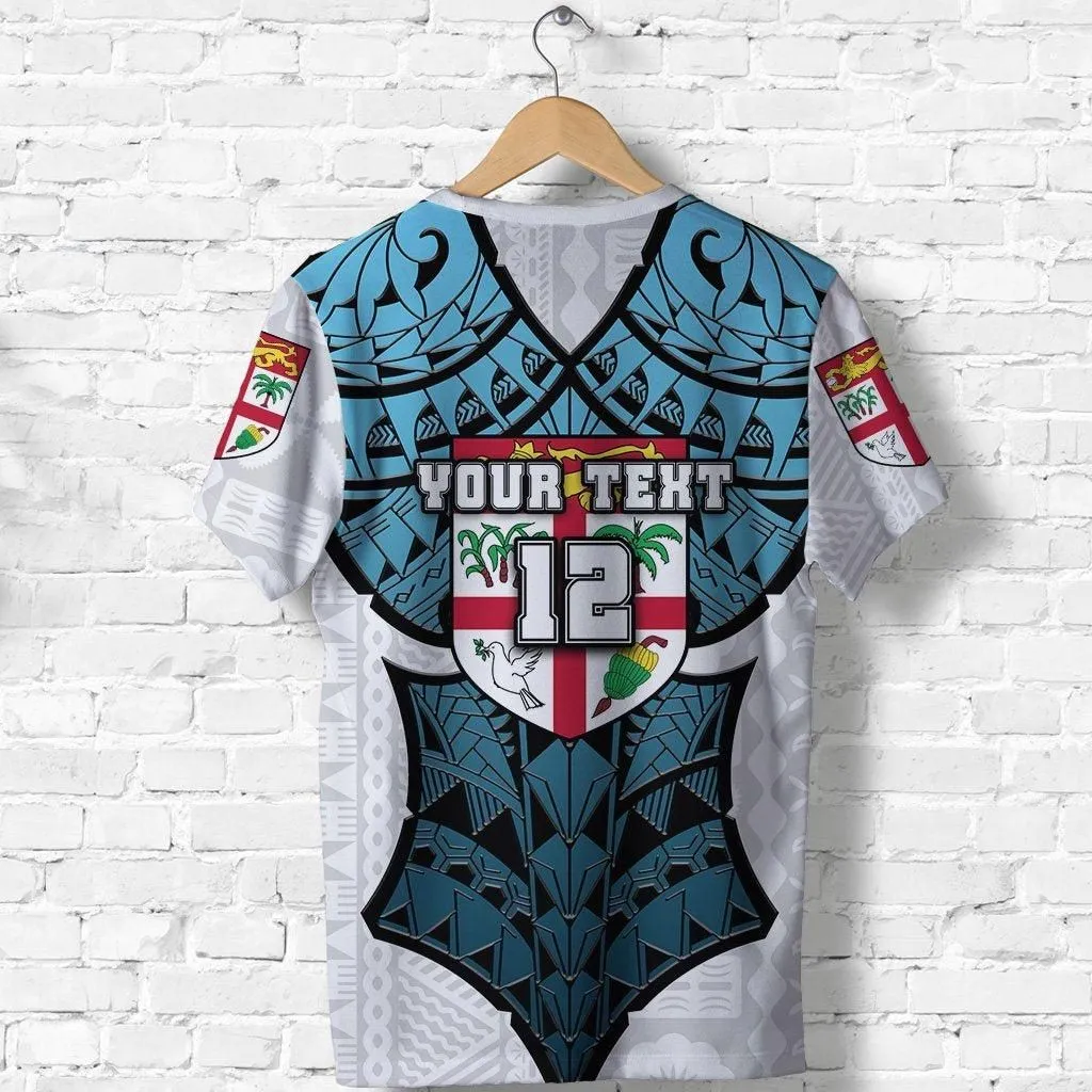 (Custom Personalised) Fiji Rugby T-Shirt Armor Style - White