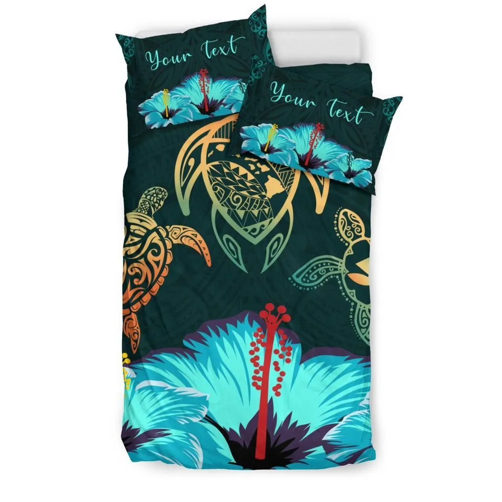 FamilyGater Bedding Set - Cover and Pillow Cases Personalized - Hawaii Map Turtle Hibiscus Polynesian Luxury - Honu Ohana - AH - J6