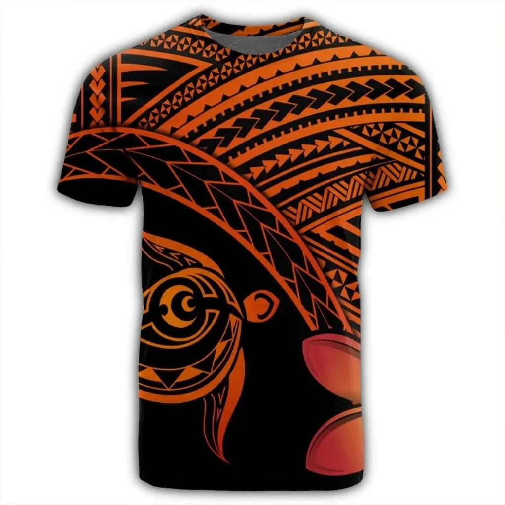 Alohawaii Tee - Hawaiian Turtle Plumeria Kakau Polynesian Quilt T-Shirt Neo Orange AH - J0R