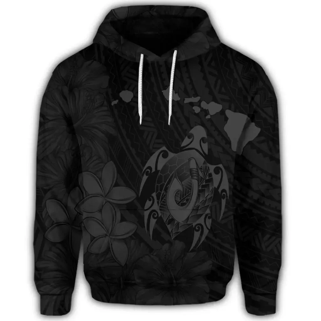 Alohawaii Hoodie - Hawaiian Map Turtle Plumeria Hibiscus Fish Hook Polynesian Hoodie Grey - AH - J5R