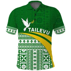 Tailevu Rugby Polo Shirt Fiji Rugby Tapa Pattern Green LT13