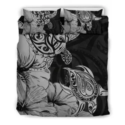 Hawaii Turtle Bedding Set Polynesian Hibiscus Art Gray AH J1