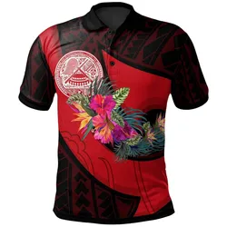 American Samoa Polo Shirt - Polynesian Hook And Hibiscus (Red)