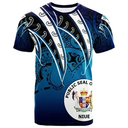 Niue T shirt - Tropical Leaf Blue Gradient Style