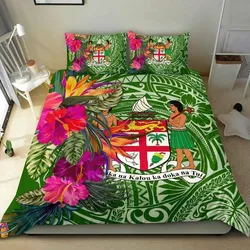 Vibe Hoodie Fiji Bedding Set - Hibiscus Polynesian Pattern Green Version