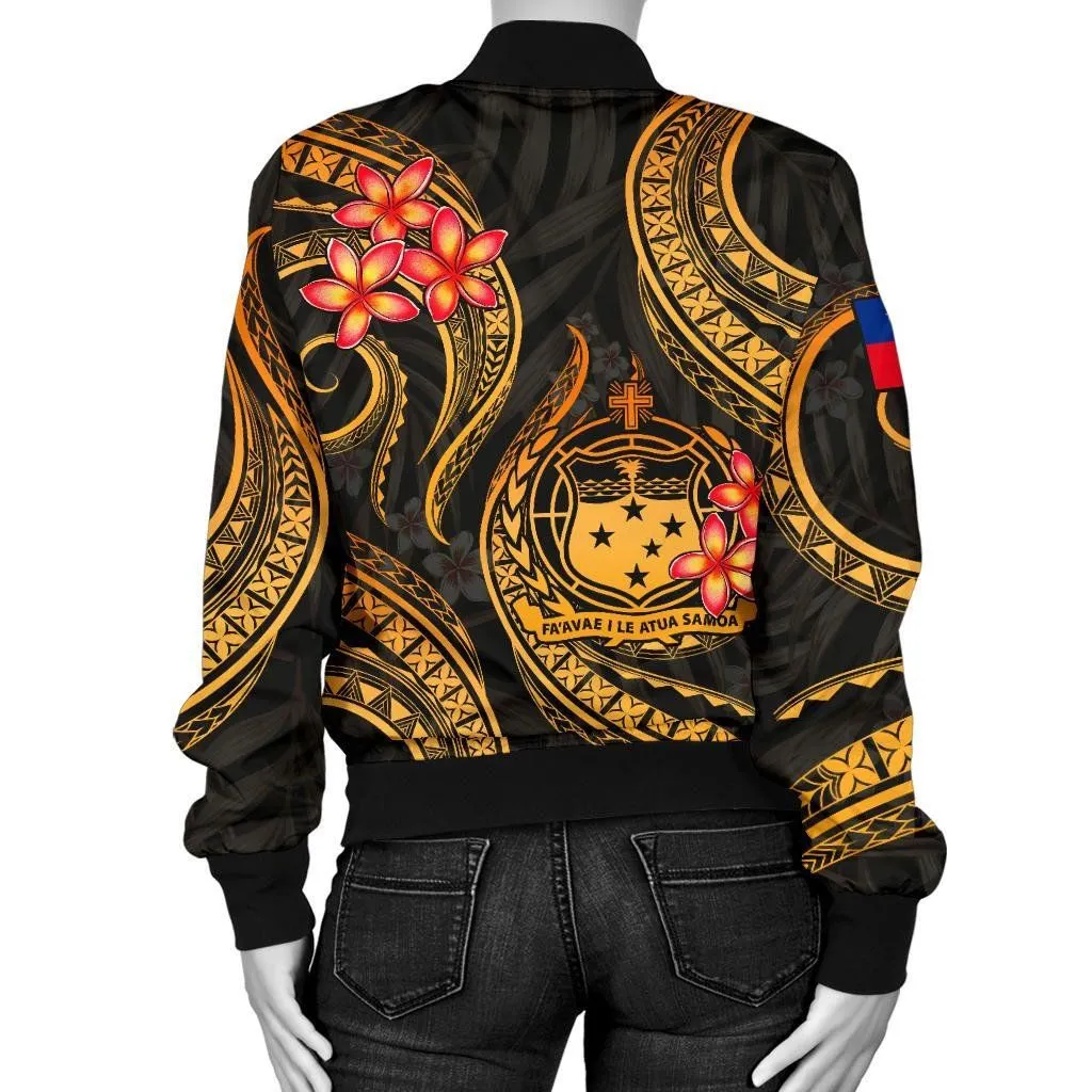 Samoa Polynesian Women Bomber Jacket - Gold Plumeria - BN11
