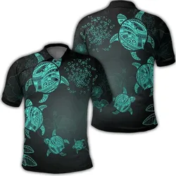 Alohawaii Shirt - Hawaiian Plumeria Hibiscus Turtle Under Sea Polynesian Polo Shirt Blue AH - J7R