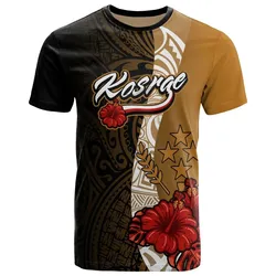 Kosrae Micronesia T-Shirt - Coat Of Arms With Hibiscus Gold - BN12