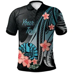 Tahiti Personalised Custom Polo Shirt - Turquoise Polynesian Hibiscus Pattern Style