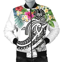 Tahiti Polynesian Mens Bomber Jacket - Summer Plumeria (White)