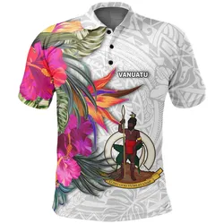 Vanuatu Polo Shirt Polynesian Hibiscus White Pattern