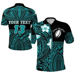 (Custom Personalised) Polynesian Rugby Polo Shirt Love Turquoise - Custom Text and Number