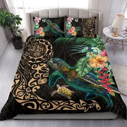 Tiki Polynesian Bedding Set Turtle Hibiscus - Gold
