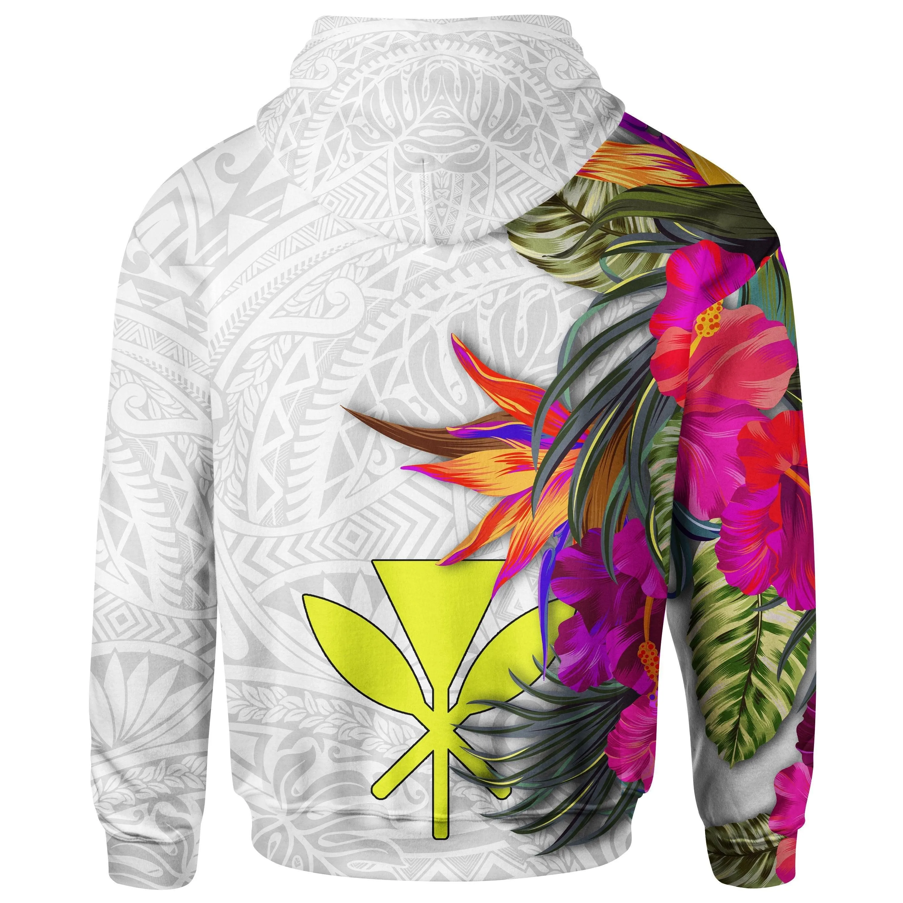 Hawaii Hoodie Hibiscus Polynesian White pattern