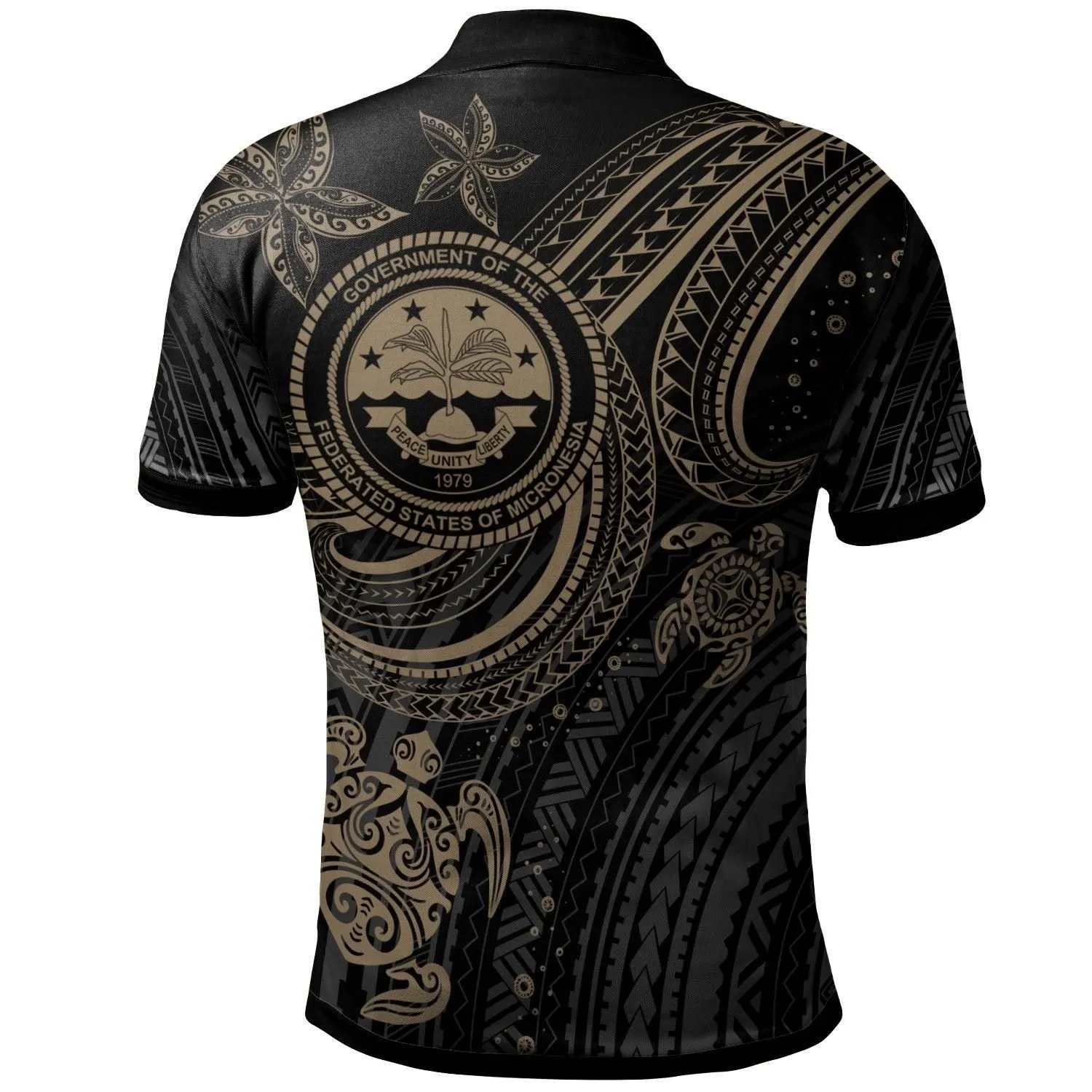 Federated States of Micronesia Custom Personalised Polo Shirt - Coat Of Arm with Gold Turtle