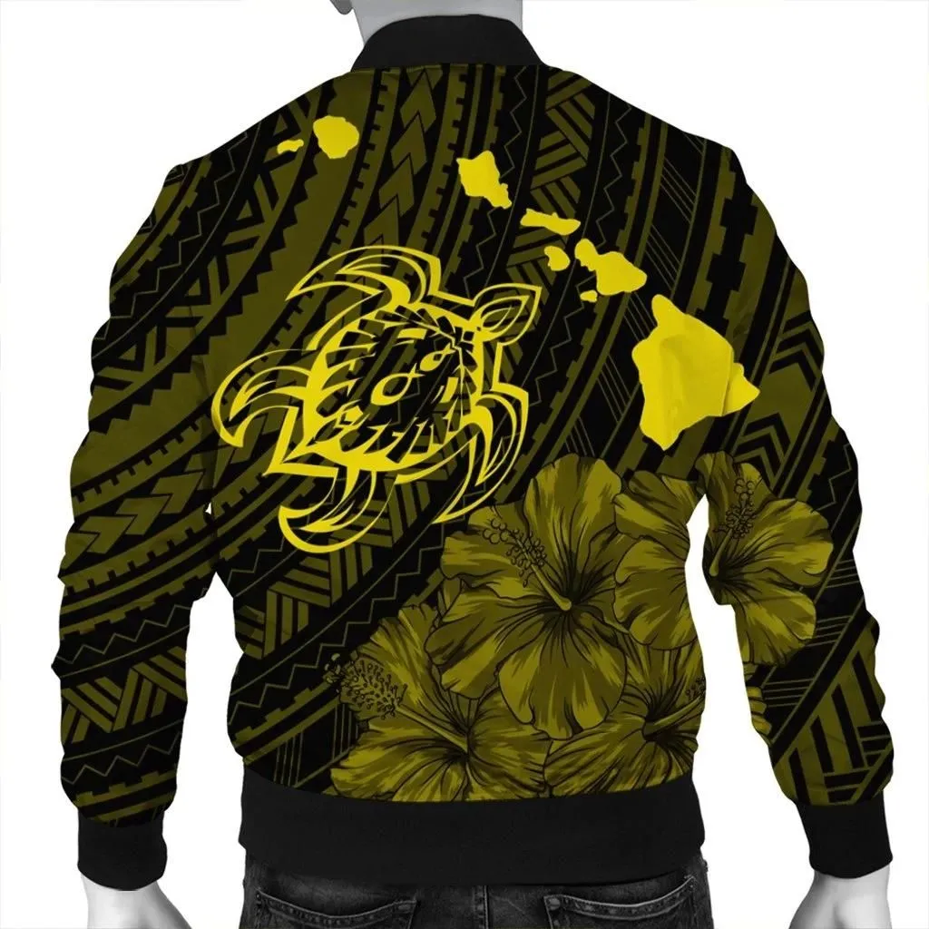 Alohawaii Jacket - Hawaiian Hibiscus Sea Turtle Swim Polynesian Bomber Jacket - Yellow - AH - J5R