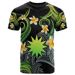 Nauru T-shirt - Custom Personalised Polynesian Waves with Plumeria Flowers (Green)