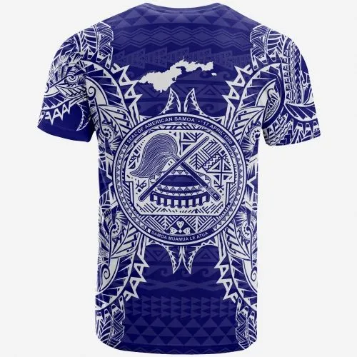 American Samoa T Shirt - American Samoa Seal Map Polynesian Tattoo Blue