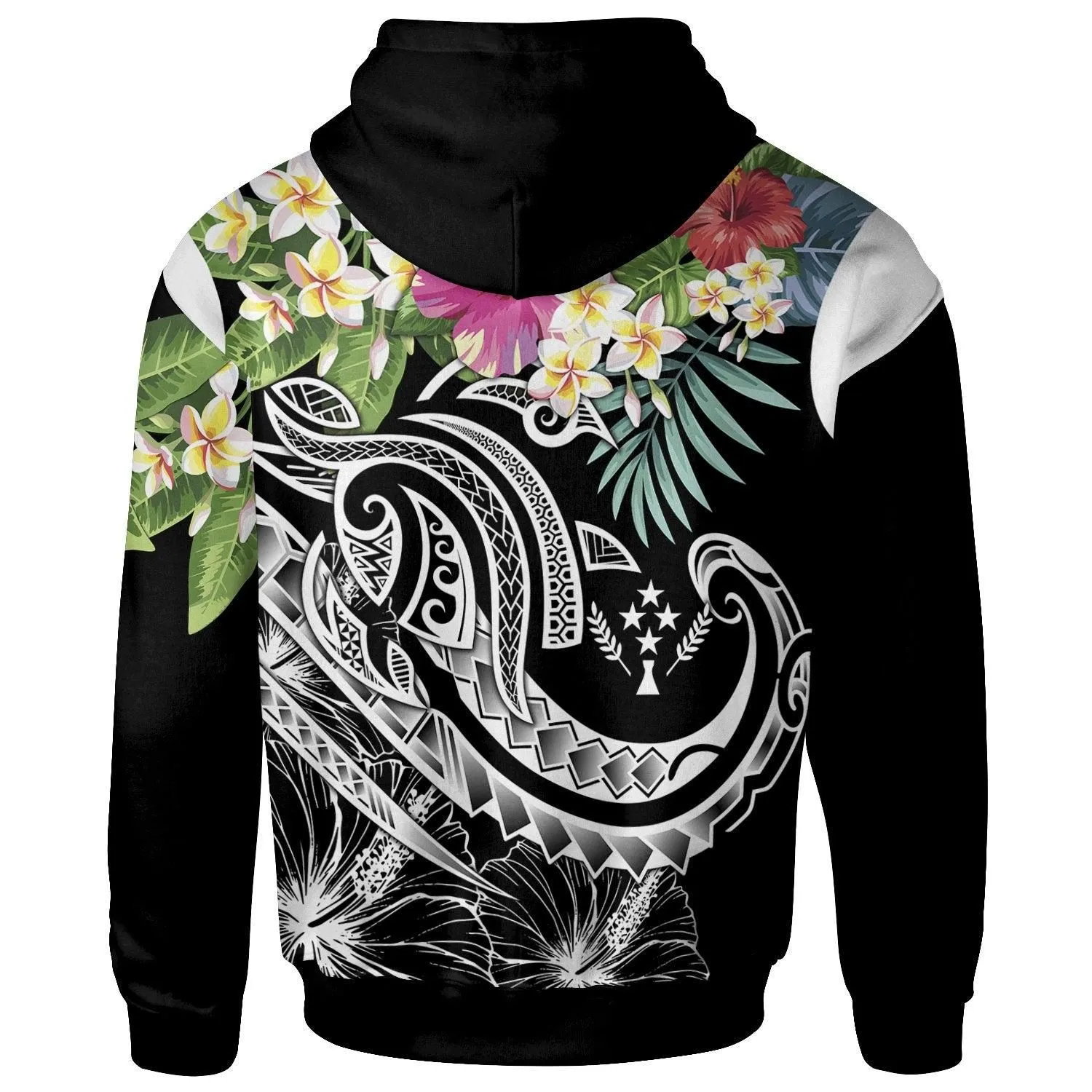 Kosrae Polynesian Hoodie - Summer Plumeria (Black)