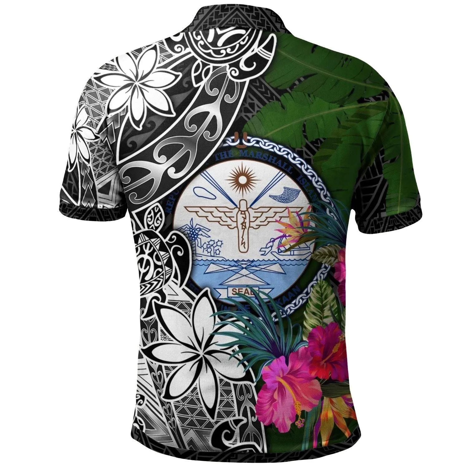 Marshall Islands Polo Shirt - Turtle Plumeria Banana Leaf Crest - BN11