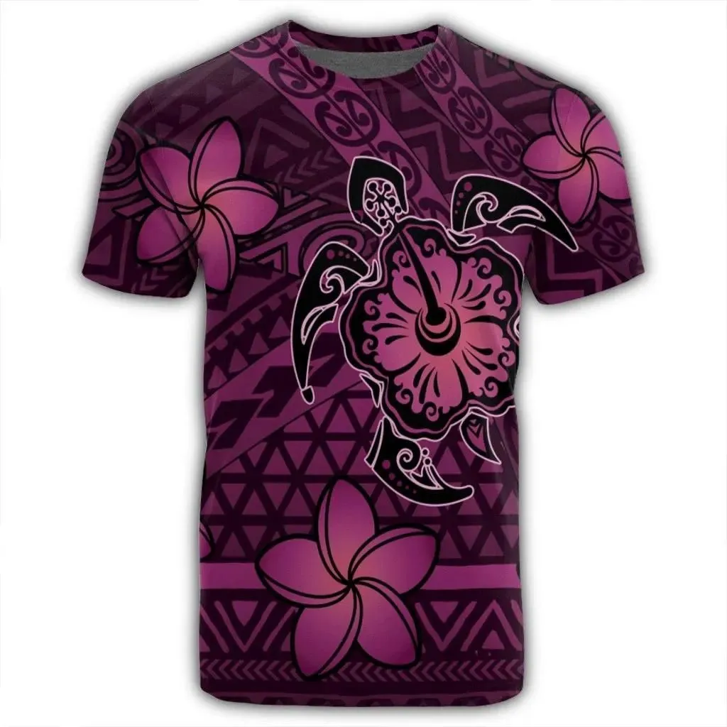 Alohawaii Tee - Hawaii Mix Polynesian Turtle Plumeria T-shirt AH - Nick Style - Pink - J5R