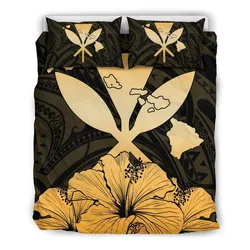 FamilyGater Bedding Set - Cover and Pillow Cases Hawaiian Kanaka Hibiscus Polynesian Love Gold J1