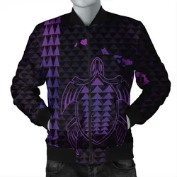 FamilyGater Jacket - Hawaiian Map Kakau Turtle Polynesian Bomber Jacket - Purple - AH - J4R