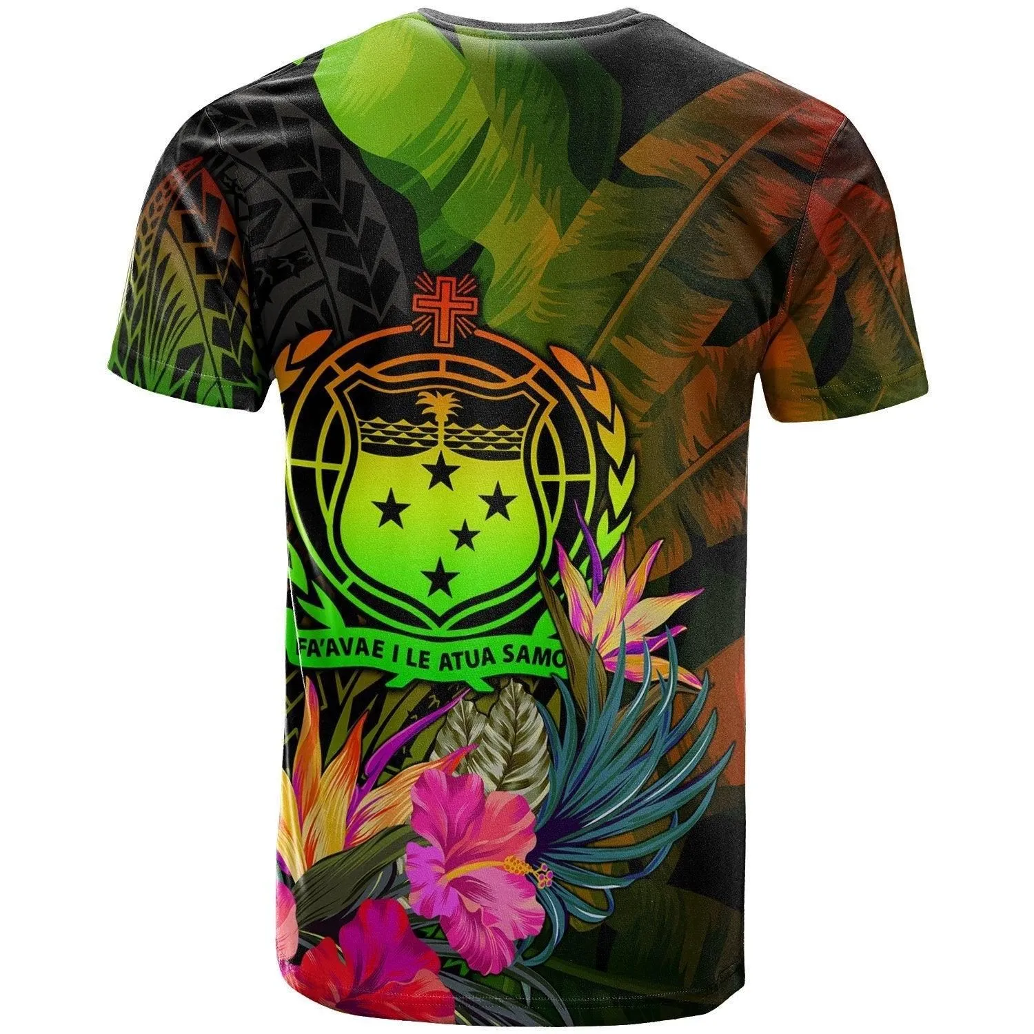 Samoa Polynesian T shirt - Hibiscus and Banana Leaves