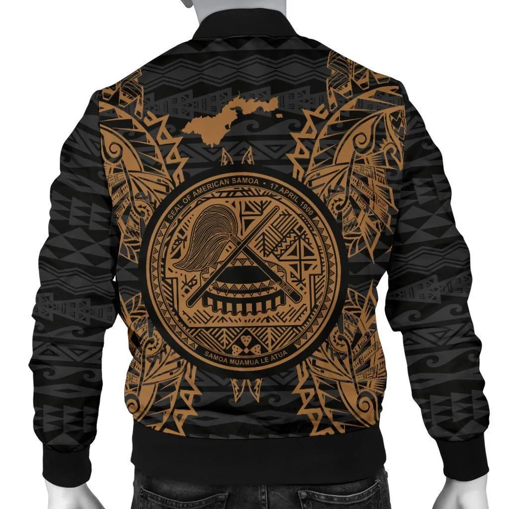 American Samoa Polynesian Mens Bomber Jacket Map Gold