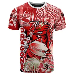 Dragons Rugby T-shirt - Custom Super Dragons Rugby With Hibiscus Flower And Polynesian Patterns Tribal T-shirt