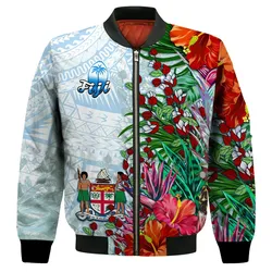 Fiji Bomber Jacket Proud Fijian Tapa mix Tagimoucia Flowers LT13