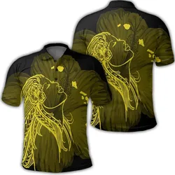 Hawaiian Map Heart Hula Girl Hibiscus Yellow Polynesian Polo Shirt - AH
