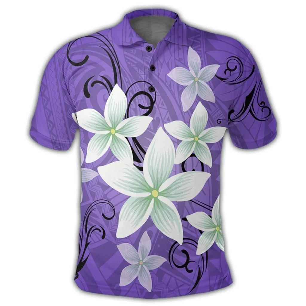 Hawaiian Plumeria Polynesian Polo Shirt - Purple