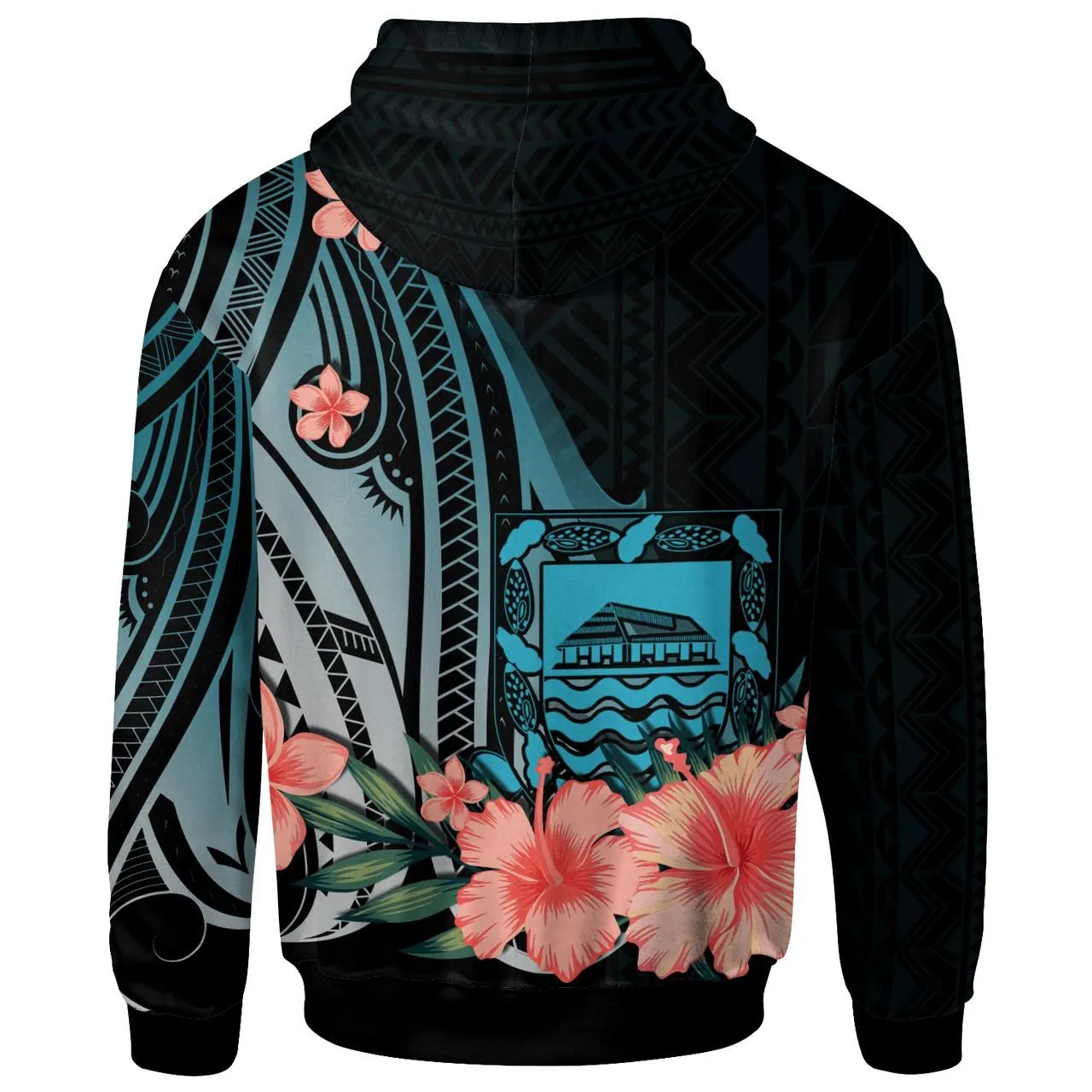 Tuvalu Personalised Custom Hoodie - Turquoise Polynesian Hibiscus Pattern Style