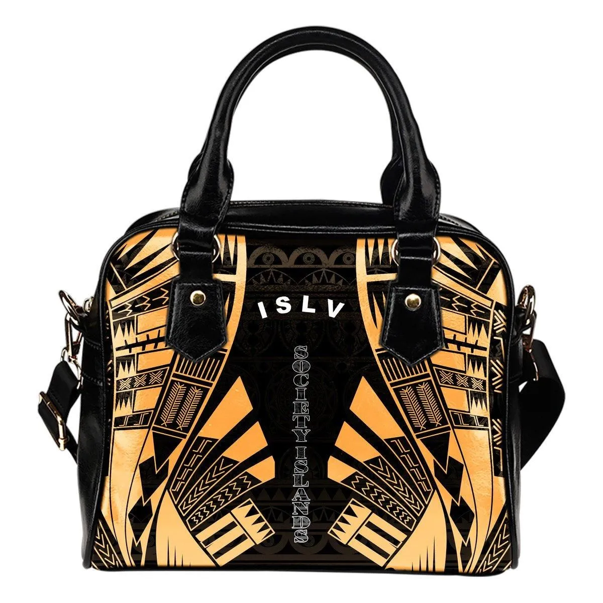 Society Islands Shoulder Handbag - Polynesian Tattoo Gold