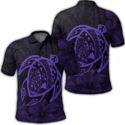Hawaiian Map Turtle Kanaka Hibiscus Polynesian Polo Shirt - Purple