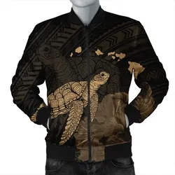 Alohawaii Jacket - Hawaii Polynesian Hibiscus Turtle Map Bomber Jacket Gold - AH - J5R