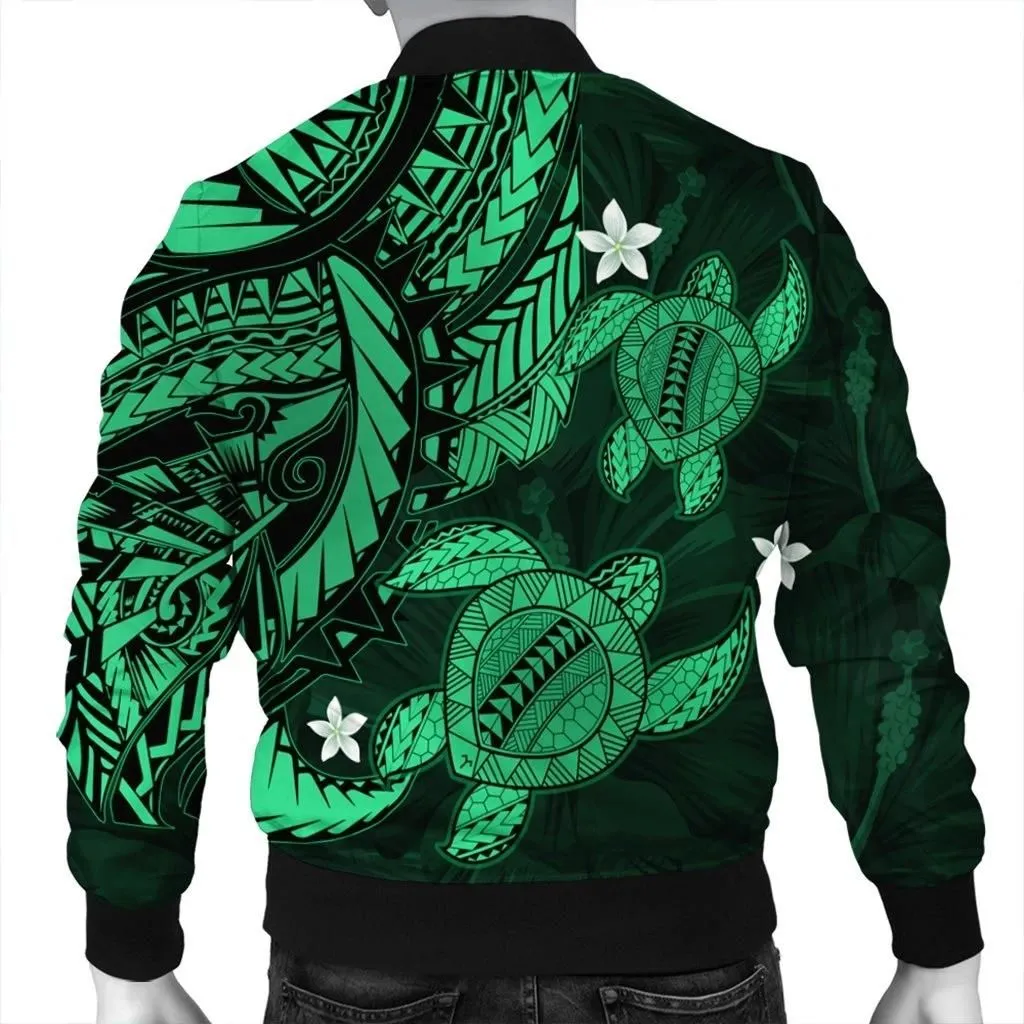 FamilyGater Jacket - Hawaii Polynesian Turtle Hibiscus Bomber Jacket - Green - AH - J4R