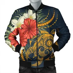 Hawaii Turtle Polynesian Tropical Hibiscus Plumeria Bomber Jacket - AH