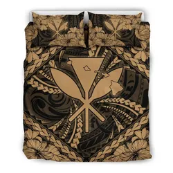 Hawaiian Map Kanaka Hibiscus Gold Polynesian Bedding Set - AH - JD