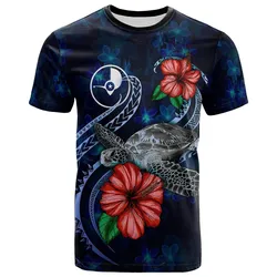 Yap Polynesian T shirt - Blue Turtle Hibiscus